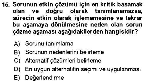 Verimlilik Yönetimi 2021-2022 Yaz Okulu Sınavı - 15. soru