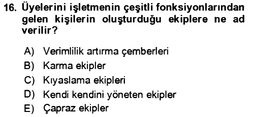 Verimlilik Yönetimi 2021-2022 Yaz Okulu Sınavı - 16. soru