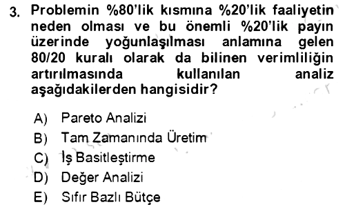 Verimlilik Yönetimi 2022-2023 Yaz Okulu Sınavı - 3. soru
