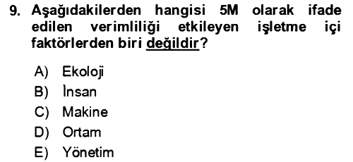 Verimlilik Yönetimi 2023-2024 Yaz Okulu Sınavı - 9. soru
