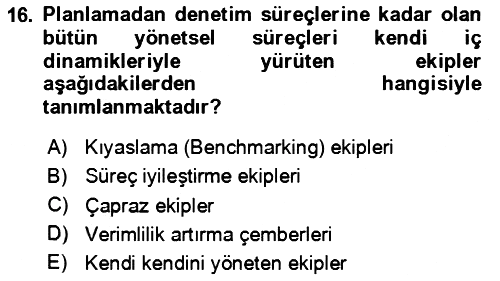Verimlilik Yönetimi 2023-2024 Yaz Okulu Sınavı - 16. soru