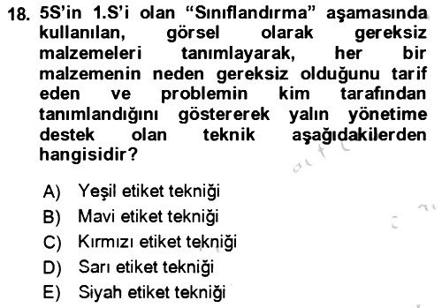 Verimlilik Yönetimi 2023-2024 Yaz Okulu Sınavı - 18. soru