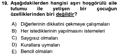 Aile Psikolojisi ve Eğitimi 2015-2016 Ara Sınav - 19. soru