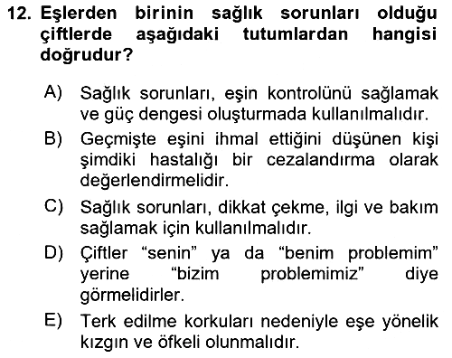 Aile Psikolojisi ve Eğitimi 2018-2019 Dönem Sonu Sınavı - 12. soru