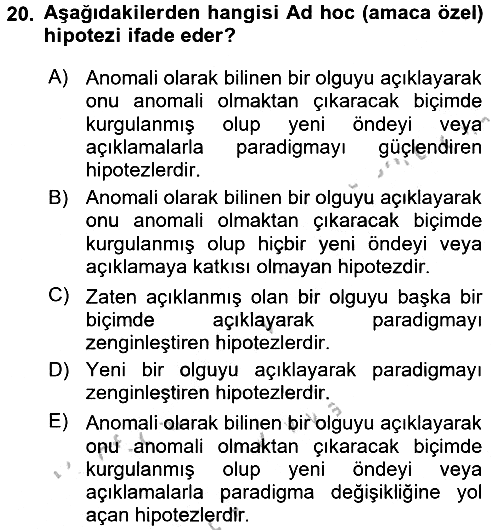 Bilim Felsefesi 2016-2017 3 Ders Sınavı - 20. soru