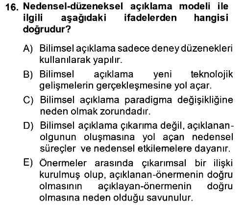 Bilim Felsefesi 2014-2015 Ara Sınav - 16. soru