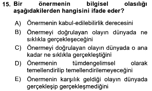 Bilim Felsefesi 2015-2016 Ara Sınav - 15. soru