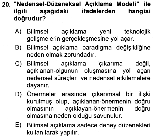Bilim Felsefesi 2015-2016 Ara Sınav - 20. soru