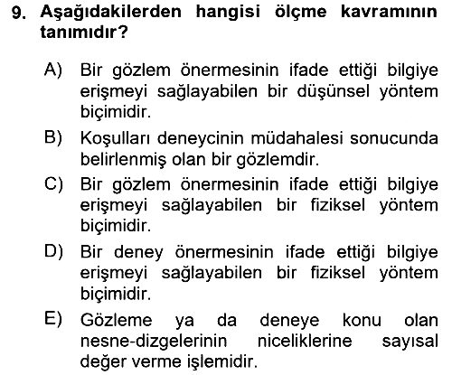 Bilim Felsefesi 2016-2017 Ara Sınav - 9. soru