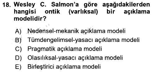 Bilim Felsefesi 2024-2025 Ara Sınav - 18. soru