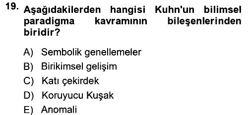Bilim Felsefesi 2012-2013 Dönem Sonu Sınavı - 19. soru