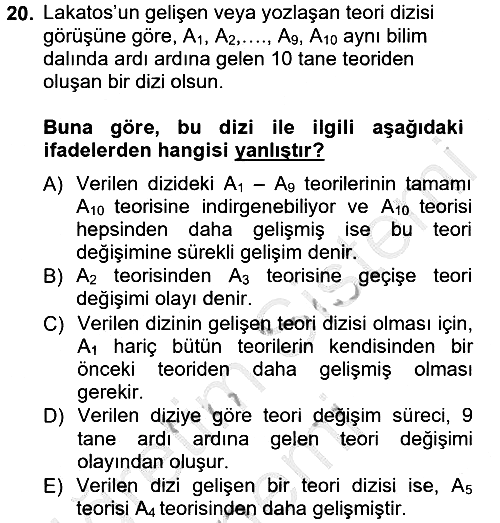Bilim Felsefesi 2012-2013 Dönem Sonu Sınavı - 20. soru