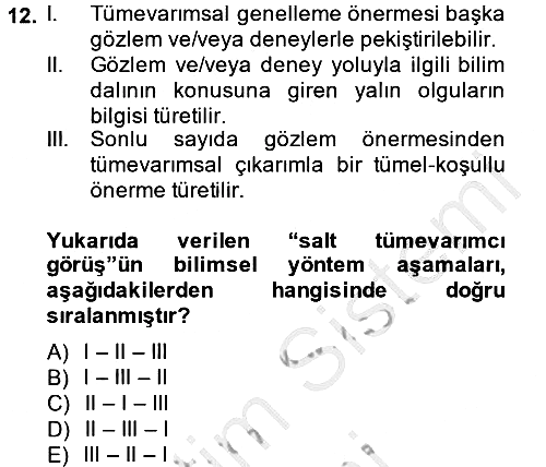 Bilim Felsefesi 2013-2014 Dönem Sonu Sınavı - 12. soru