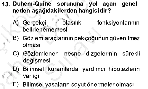 Bilim Felsefesi 2013-2014 Dönem Sonu Sınavı - 13. soru