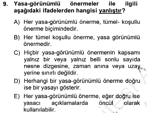 Bilim Felsefesi 2014-2015 Dönem Sonu Sınavı - 9. soru