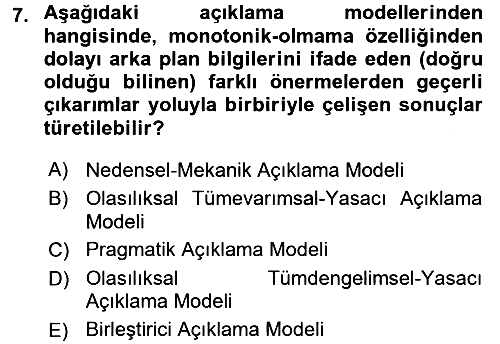 Bilim Felsefesi 2015-2016 Dönem Sonu Sınavı - 7. soru