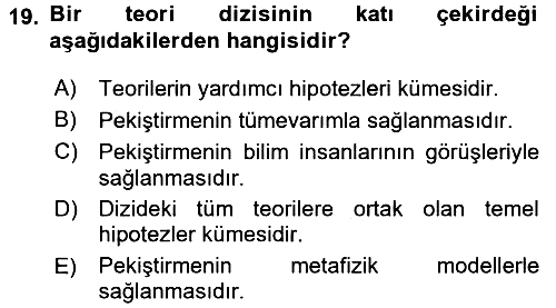 Bilim Felsefesi 2015-2016 Dönem Sonu Sınavı - 19. soru