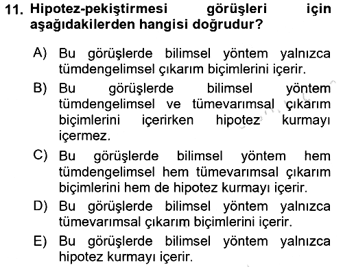 Bilim Felsefesi 2016-2017 Dönem Sonu Sınavı - 11. soru