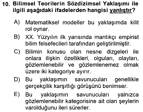 Bilim Felsefesi 2017-2018 Dönem Sonu Sınavı - 10. soru