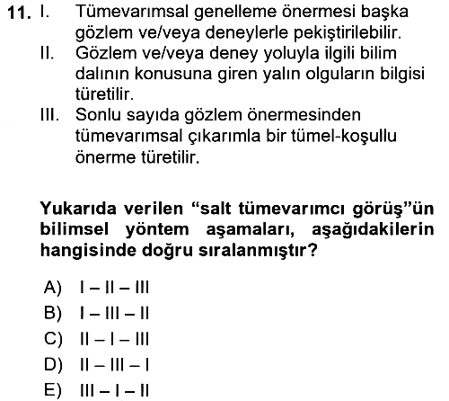 Bilim Felsefesi 2017-2018 Dönem Sonu Sınavı - 11. soru