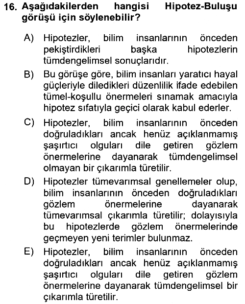 Bilim Felsefesi 2017-2018 Dönem Sonu Sınavı - 16. soru