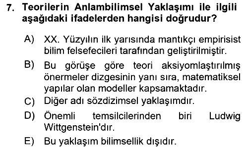 Bilim Felsefesi 2018-2019 Dönem Sonu Sınavı - 7. soru