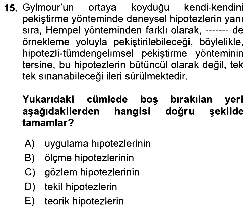 Bilim Felsefesi 2018-2019 Dönem Sonu Sınavı - 15. soru
