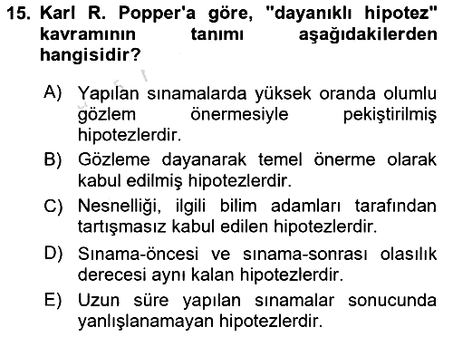 Bilim Felsefesi 2019-2020 Dönem Sonu Sınavı - 15. soru