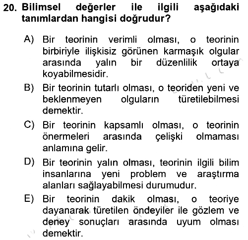 Bilim Felsefesi 2019-2020 Dönem Sonu Sınavı - 20. soru