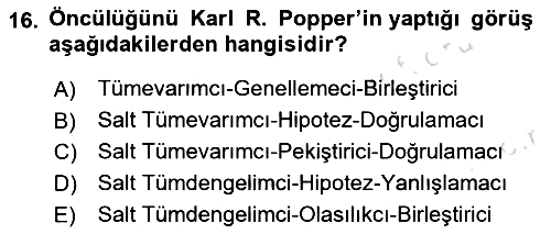 Bilim Felsefesi 2022-2023 Dönem Sonu Sınavı - 16. soru