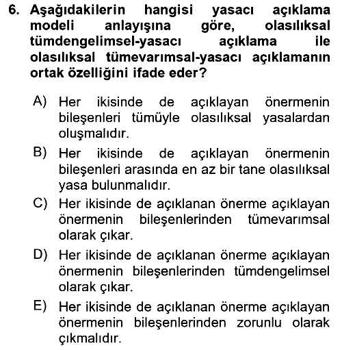 Bilim Felsefesi 2024-2025 Dönem Sonu Sınavı - 6. soru