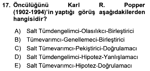Bilim Felsefesi 2020-2021 Yaz Okulu Sınavı - 17. soru