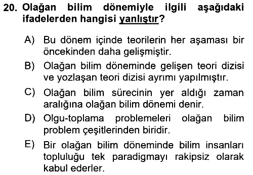 Bilim Felsefesi 2020-2021 Yaz Okulu Sınavı - 20. soru
