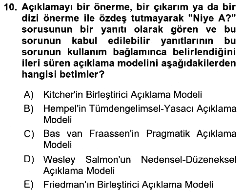 Bilim Felsefesi 2024-2025 Yaz Okulu Sınavı - 10. soru