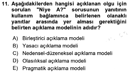 Bilim Felsefesi 2024-2025 Yaz Okulu Sınavı - 11. soru