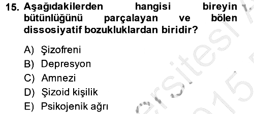 Birey ve Davranış 2014-2015 Dönem Sonu Sınavı - 15. soru