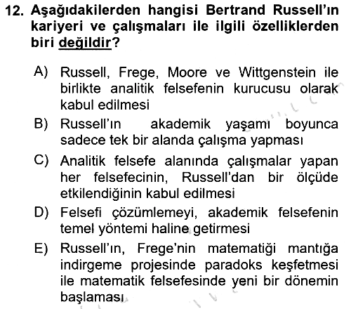 Çağdaş Felsefe 1 2016-2017 Ara Sınav - 12. soru
