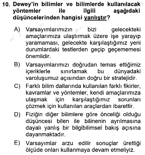 Çağdaş Felsefe 1 2017-2018 Ara Sınav - 10. soru