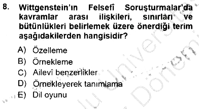 Çağdaş Felsefe 1 2012-2013 Dönem Sonu Sınavı - 8. soru