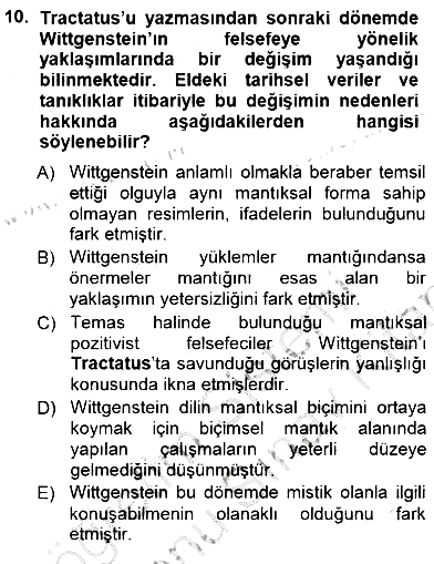 Çağdaş Felsefe 1 2012-2013 Dönem Sonu Sınavı - 10. soru