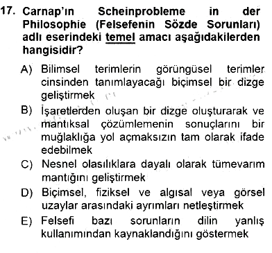 Çağdaş Felsefe 1 2012-2013 Dönem Sonu Sınavı - 17. soru