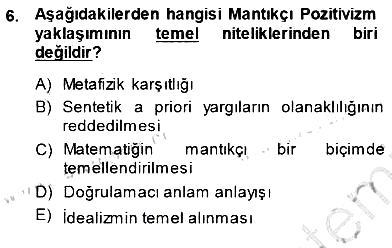 Çağdaş Felsefe 1 2013-2014 Dönem Sonu Sınavı - 6. soru