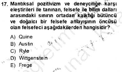 Çağdaş Felsefe 1 2013-2014 Dönem Sonu Sınavı - 17. soru
