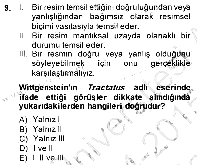 Çağdaş Felsefe 1 2014-2015 Dönem Sonu Sınavı - 9. soru
