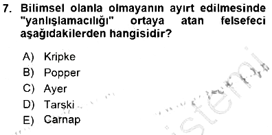 Çağdaş Felsefe 1 2015-2016 Dönem Sonu Sınavı - 7. soru