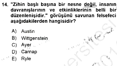 Çağdaş Felsefe 1 2015-2016 Dönem Sonu Sınavı - 14. soru