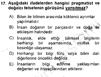 Çağdaş Felsefe 1 2015-2016 Dönem Sonu Sınavı - 17. soru