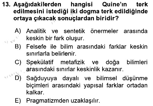 Çağdaş Felsefe 1 2019-2020 Dönem Sonu Sınavı - 13. soru