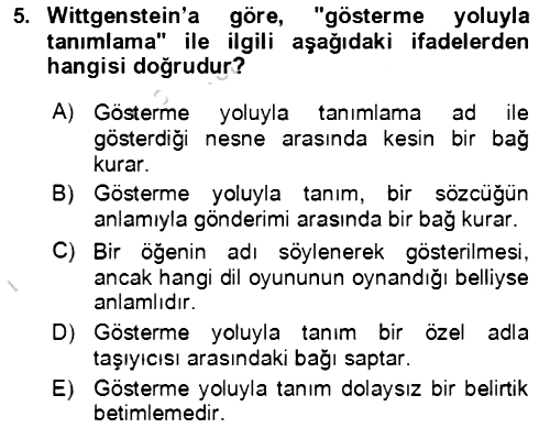 Çağdaş Felsefe 1 2023-2024 Dönem Sonu Sınavı - 5. soru