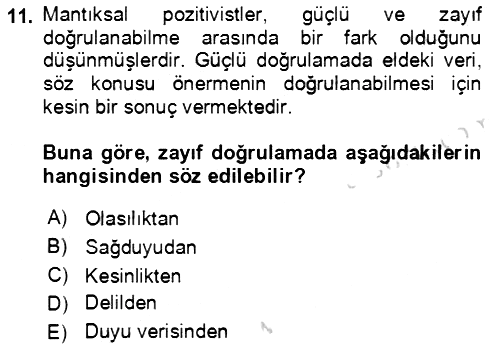 Çağdaş Felsefe 1 2023-2024 Dönem Sonu Sınavı - 11. soru